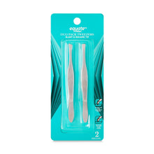 Equate duo pack tweezers package showing 2 stainless steel slant and square-tip tools