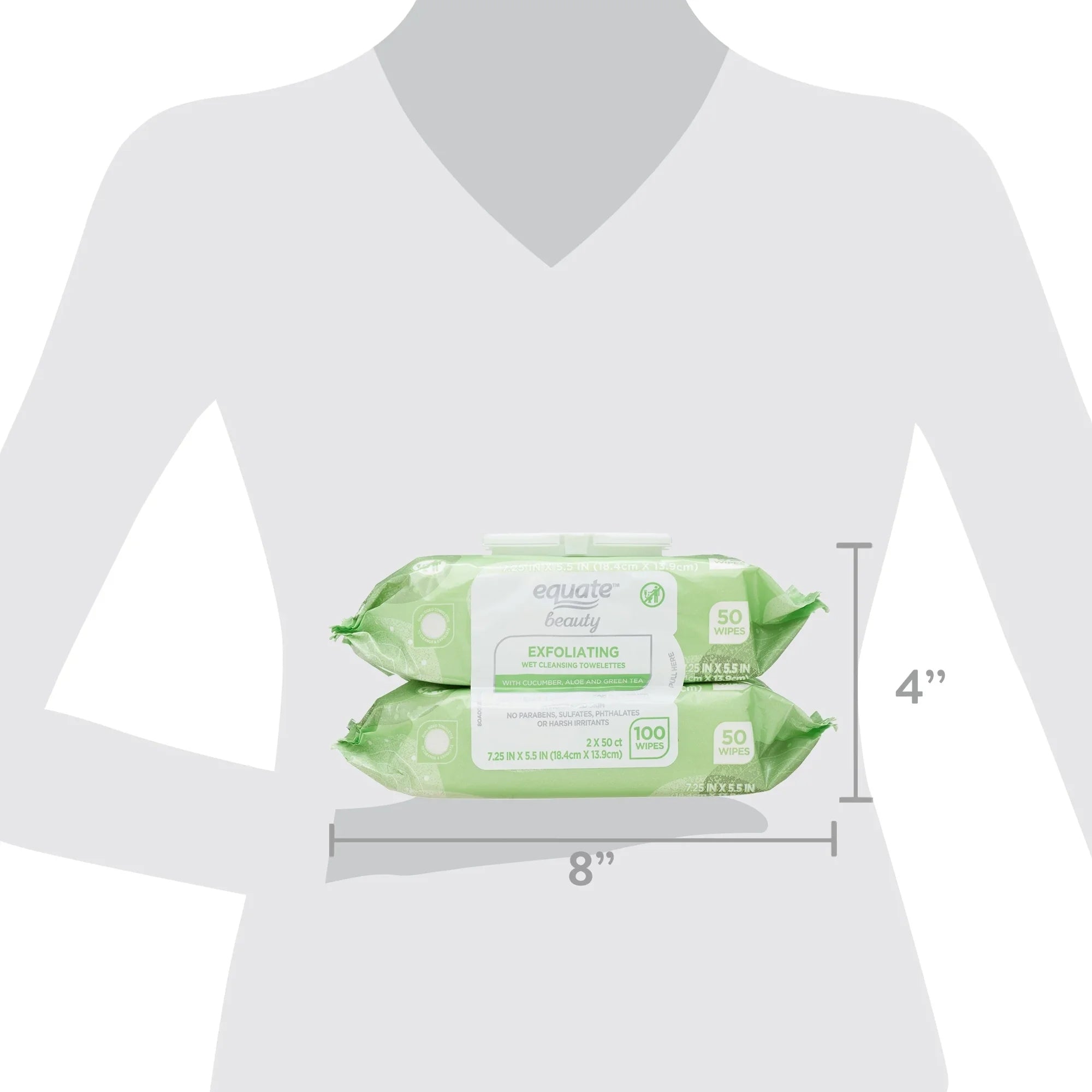 Equate Exfoliating Cleansing Towelettes with Cucumber, Aloe, and Green Tea, 100 Count
