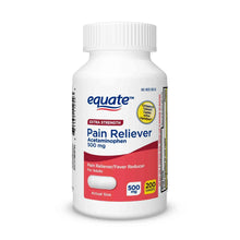 Extra Strength pain reliever bottle with white cap and front label text