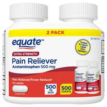 Equate extra strength acetaminophen pain reliever 2-pack bottle, 500 mg caplets