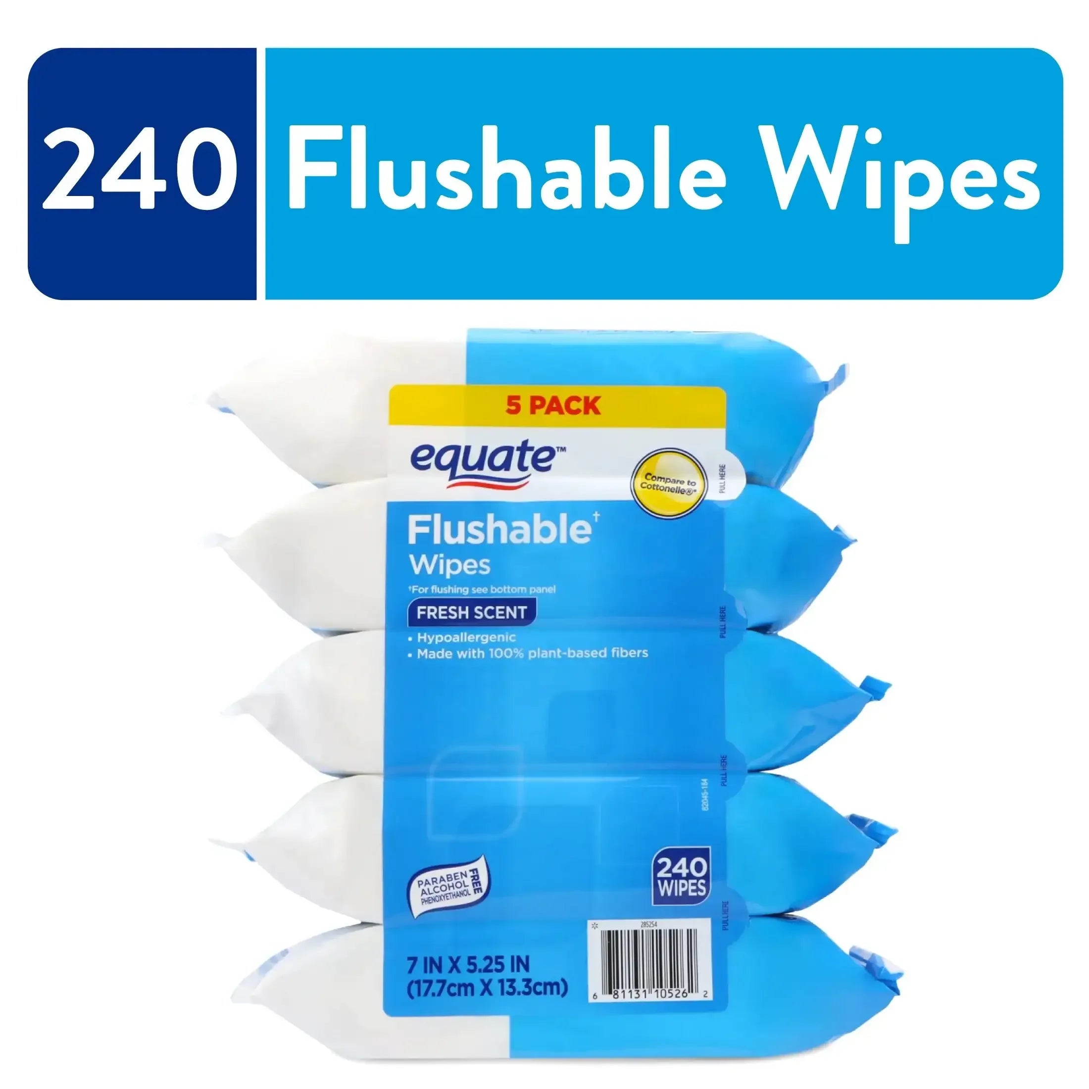 Equate Flushable Wet Wipes, Fresh Scent, 240 Wipes (5 Pack), Compare to Cottonelle - USA MEGA SHOP