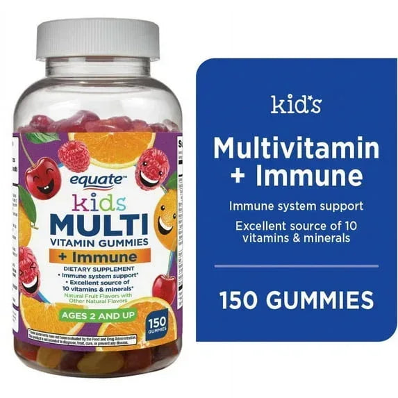 Equate Kids' Multivitamin + Immune Dietary Supplement Gummies, Natural Fruit, 150 Count