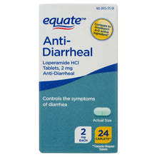 Equate anti-diarrheal loperamide HCl tablets box, 2 mg, 24 caplets