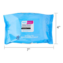 Makeup remover cleansing towelettes pack with size markings 7 in and 4 in, 40 wipes