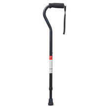 Black offset handle mobility cane with foam grip and rubber base tip