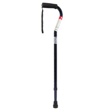 Offset handle mobility cane with cushioned grip, dark shaft and ice blue curved handle