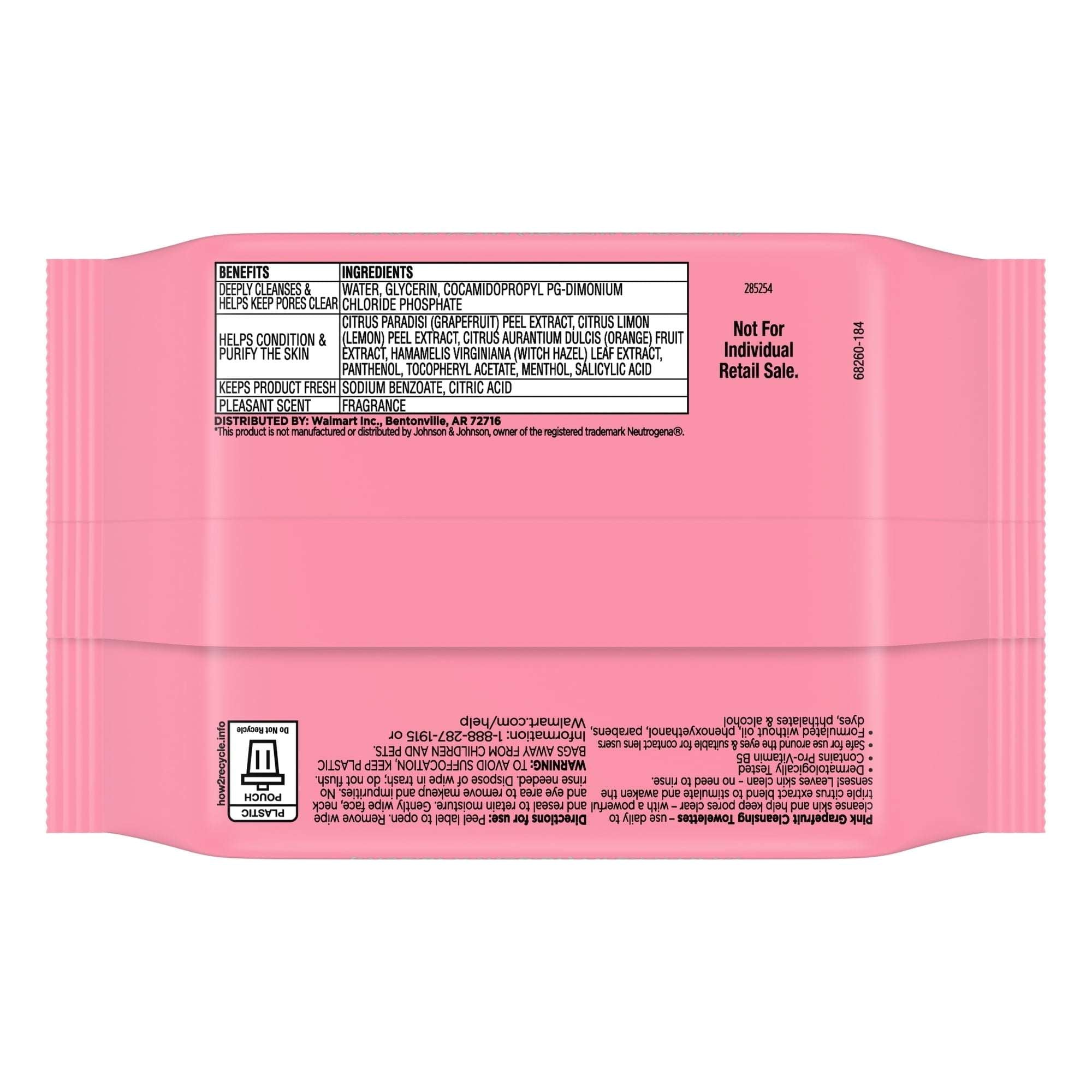 Equate Pink Grapefruit Cleansing Towelettes - 80 Count