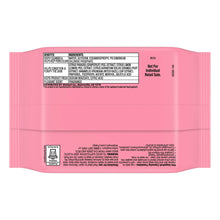 Pink grapefruit cleansing towelettes back of pink pouch with directions and warnings