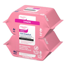 Pink grapefruit cleansing towelettes, 2-pack wipes with label on pink pouch