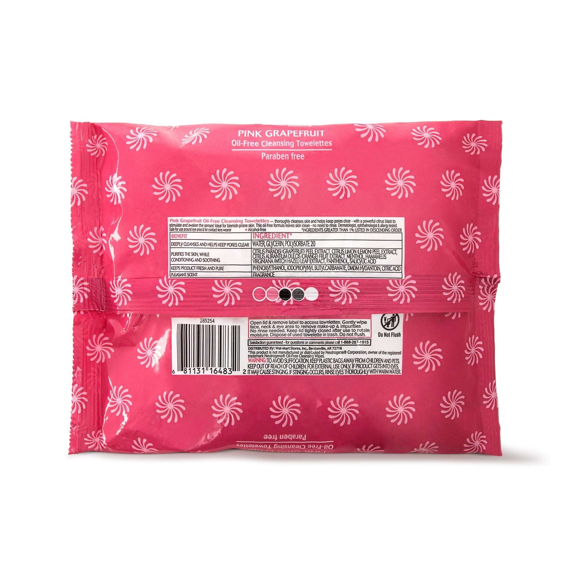 Equate Beauty Pink Grapefruit Oil-Free Cleansing Towelettes, 40 Count