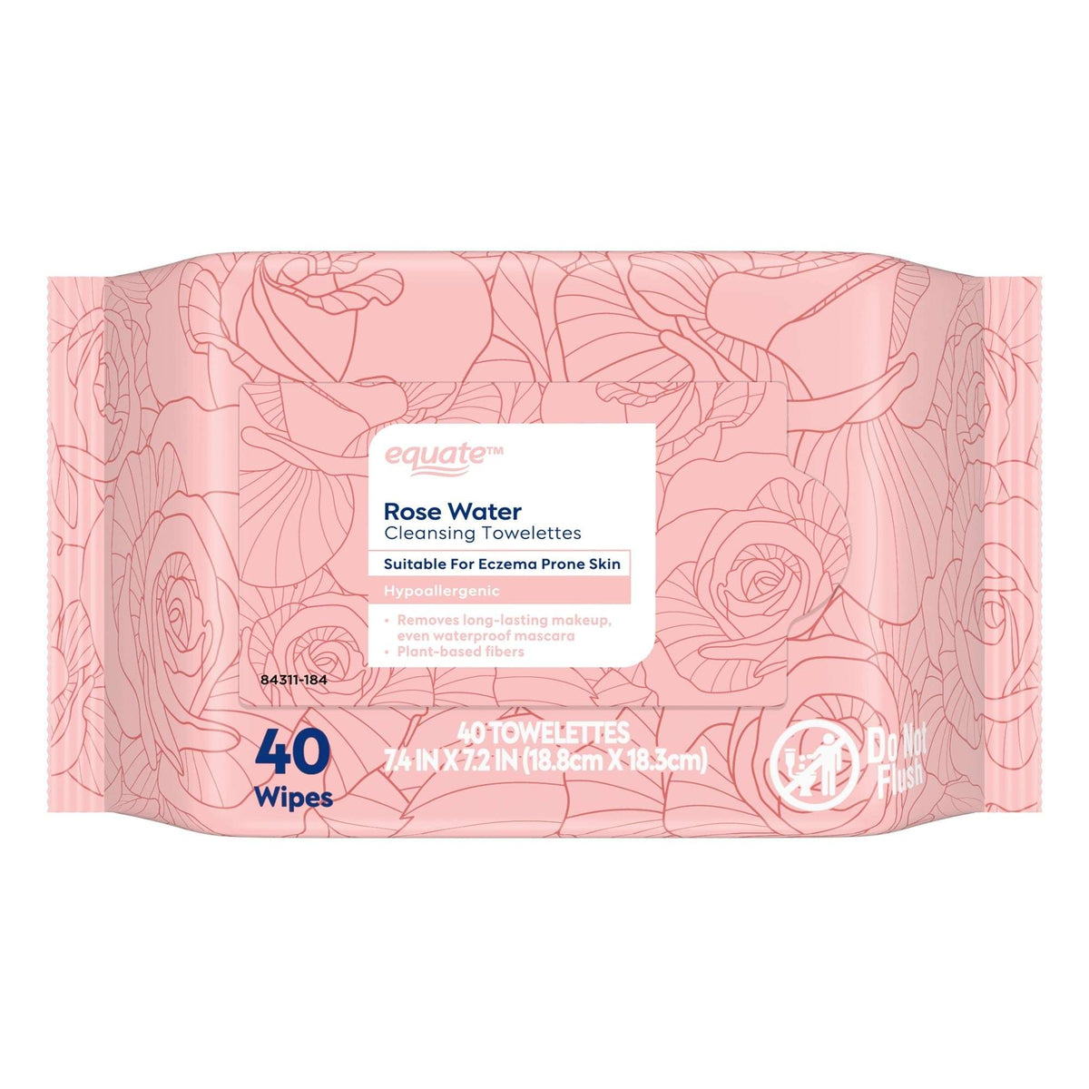 Equate Rose Water Cleansing Towelettes, 40 Count