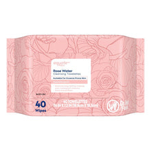 Rose water cleansing towelettes pack, 40-count, pink patterned front label
