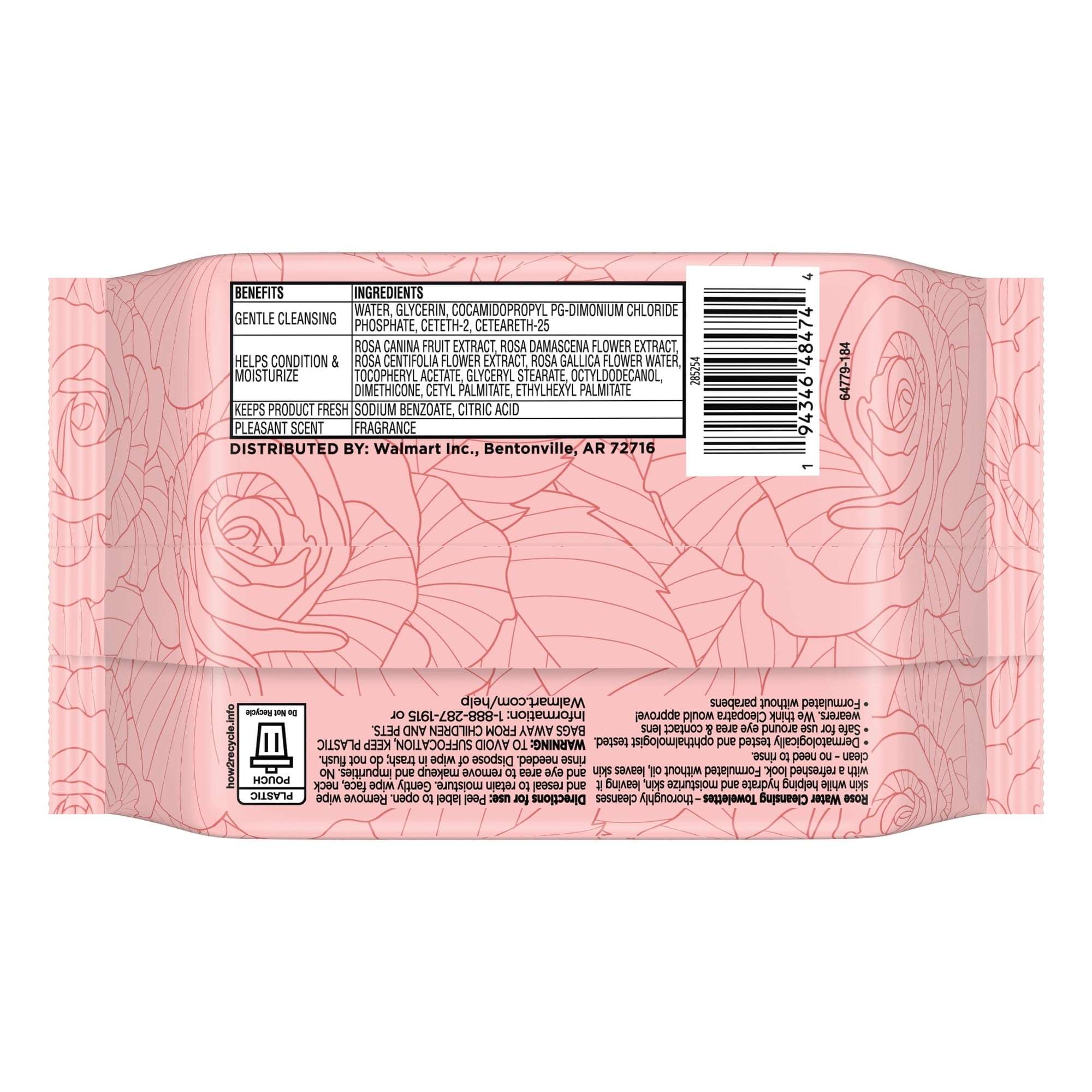 Equate Rose Water Cleansing Towelettes, 40 Count