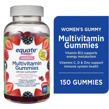 Women’s multivitamin gummies bottle with blue label panel and 150 gummies text