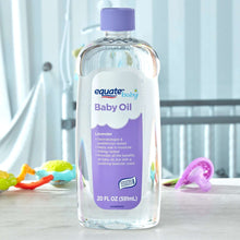 equate baby lavender baby oil bottle, 20 fl oz, purple cap and front label