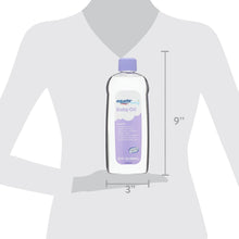 Lavender baby oil bottle with size marker showing 9 in tall