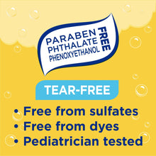Tear-free baby wash label: free from sulfates, dyes, pediatrician tested.