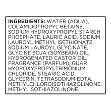 Body wash ingredients label panel