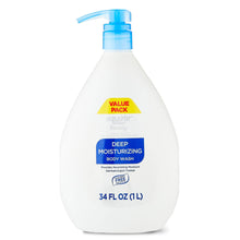 Deep moisturizing body wash bottle with blue pump, 34 fl oz