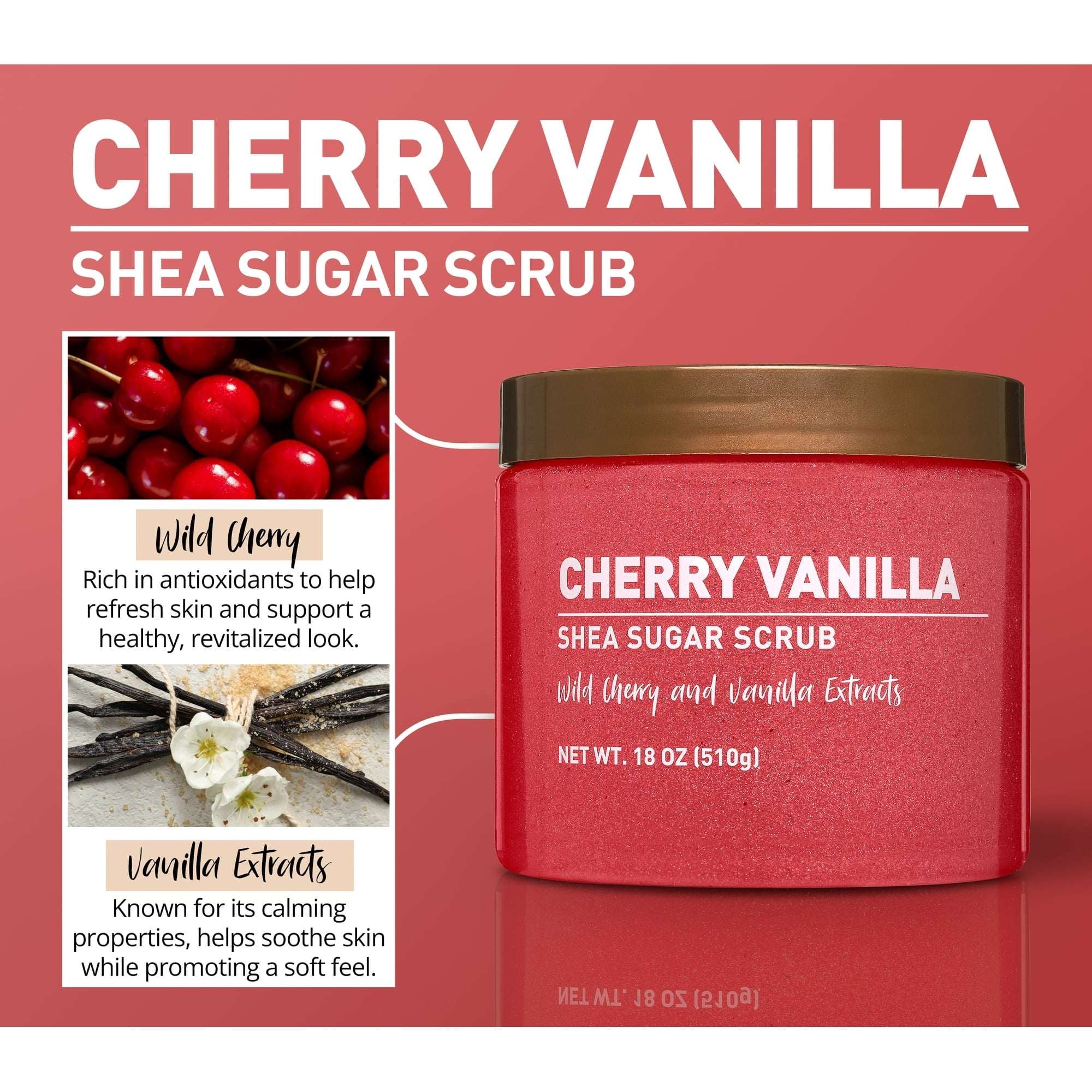 Equate Cherry Vanilla Sugar Body Scrub, 18 oz, Soothes Dry Skin