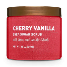 Cherry Vanilla shea sugar body scrub jar, red scrub with gold lid