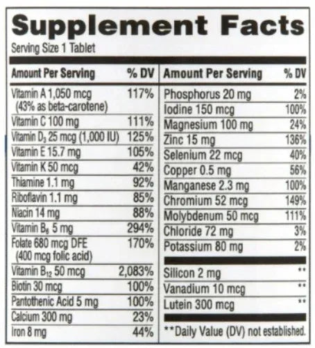 Equate Complete Multivitamin/Multimineral Supplement Tablets, Women 50+, 100 Count
