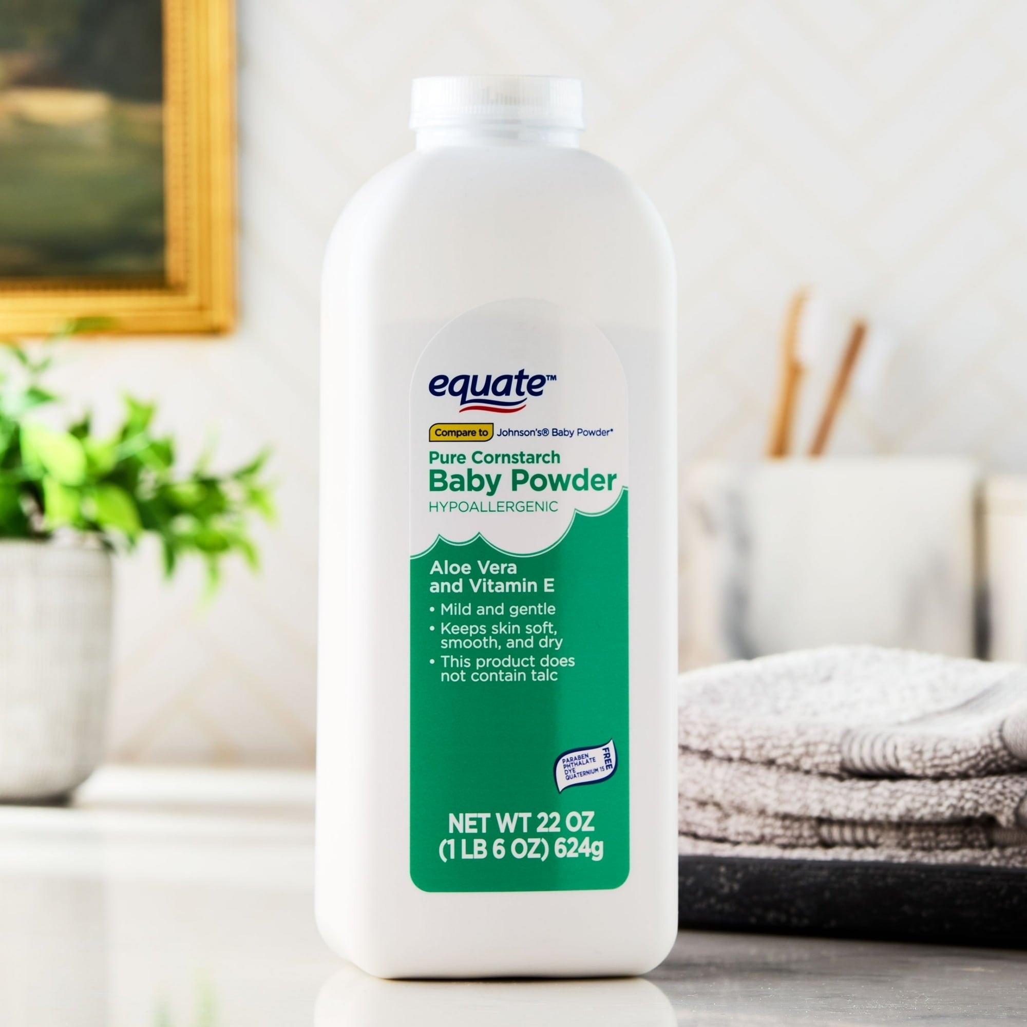 Equate Cornstarch Baby Powder with Aloe and Vitamin E, 22 oz