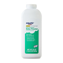 Baby powder bottle with aloe and vitamin E label, 22 oz
