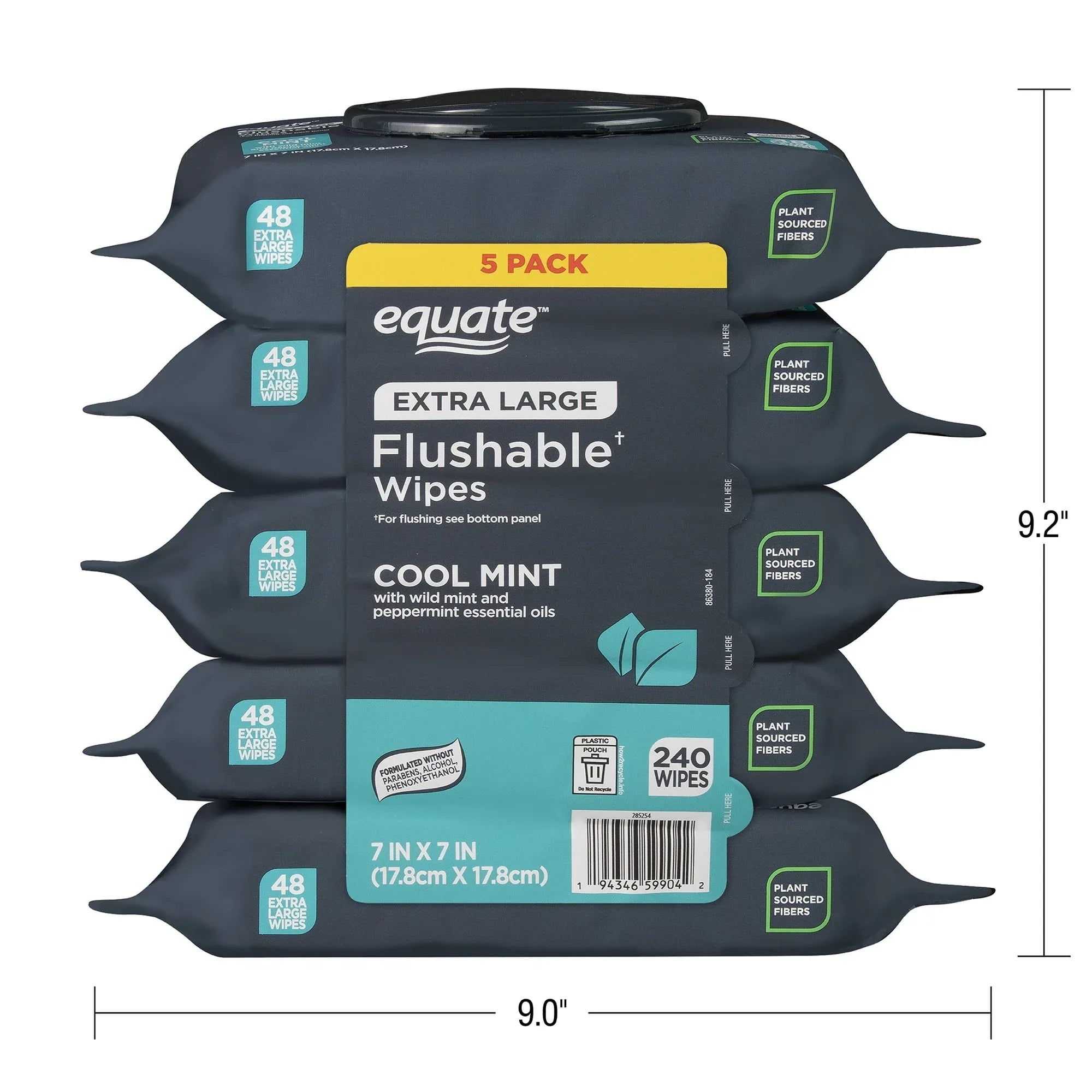 Equate Extra Large Flushable Wet Wipes, Mint, 240 Wipes (5 Pack)