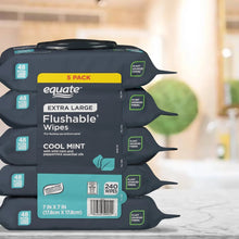 Extra-large flushable wipes pack, cool mint, 5 pack, 240 wipes, stack front