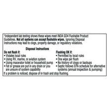 Flushable wipes disposal instructions panel with flushing ok guidance
