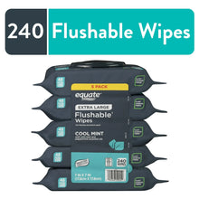 Extra-large flushable wipes pack, cool mint, 5 pack, 240 wipes, front label