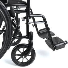 Wheelchair front caster wheels and swing-away footrest with textured platform