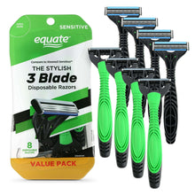 Men's 3-blade disposable razors with green handles and black cartridges, 8 count value pack