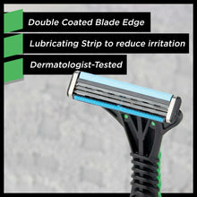 3-blade razor cartridge with blue lubricating strip on black handle
