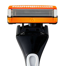 5-blade razor cartridge head with orange blade frame