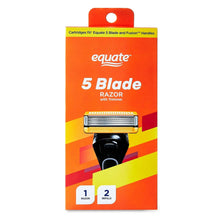 equate 5-blade razor with trimmer, black handle, 2 refill cartridges