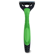 3-blade disposable razor with green handle and black cartridge
