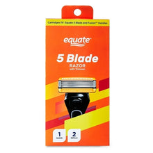 Orange 5-blade razor cartridge pack with trimmer, 1 razor and 2 refills