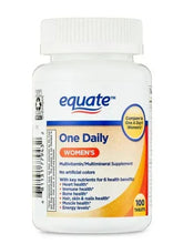 Equate One Daily women's multivitamin supplement bottle, blue label, 100 tablets