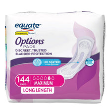 Incontinence pads package front with long length maximum absorbency, 144 pads