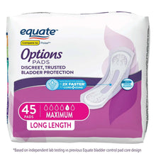 Incontinence pad pack, long length, 45-count maximum absorbency bladder leak pad