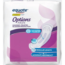 Equate Options incontinence pads, 72-count pack, regular length, moderate absorbency, Core+Zone