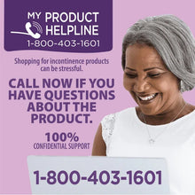 Equate Options incontinence pads with product help hotline information