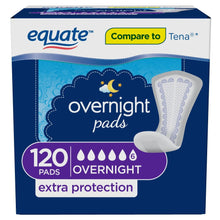 Overnight incontinence pads, 120 count carton front with night icon