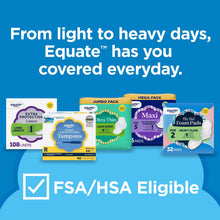 Assorted Equate absorbency products display, including maxi pads and liners