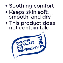 No talc claim badge: soothing comfort, keeps skin soft, smooth, and dry