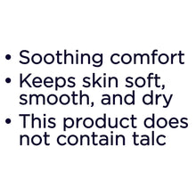 Soothing comfort, keeps skin soft and dry, and no talc statement
