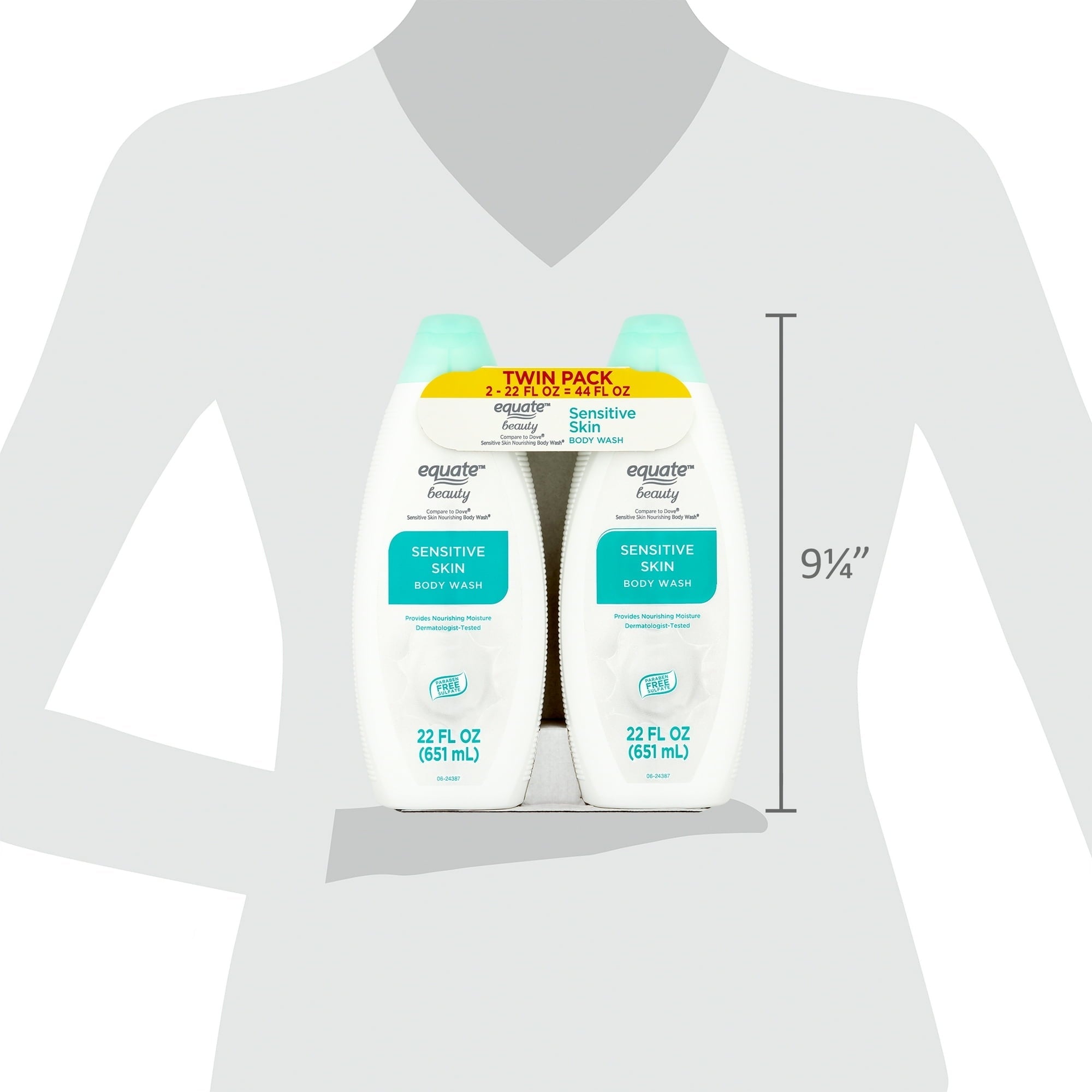 Equate Sensitive Skin Body Wash, 22 fl oz, 2 Pack