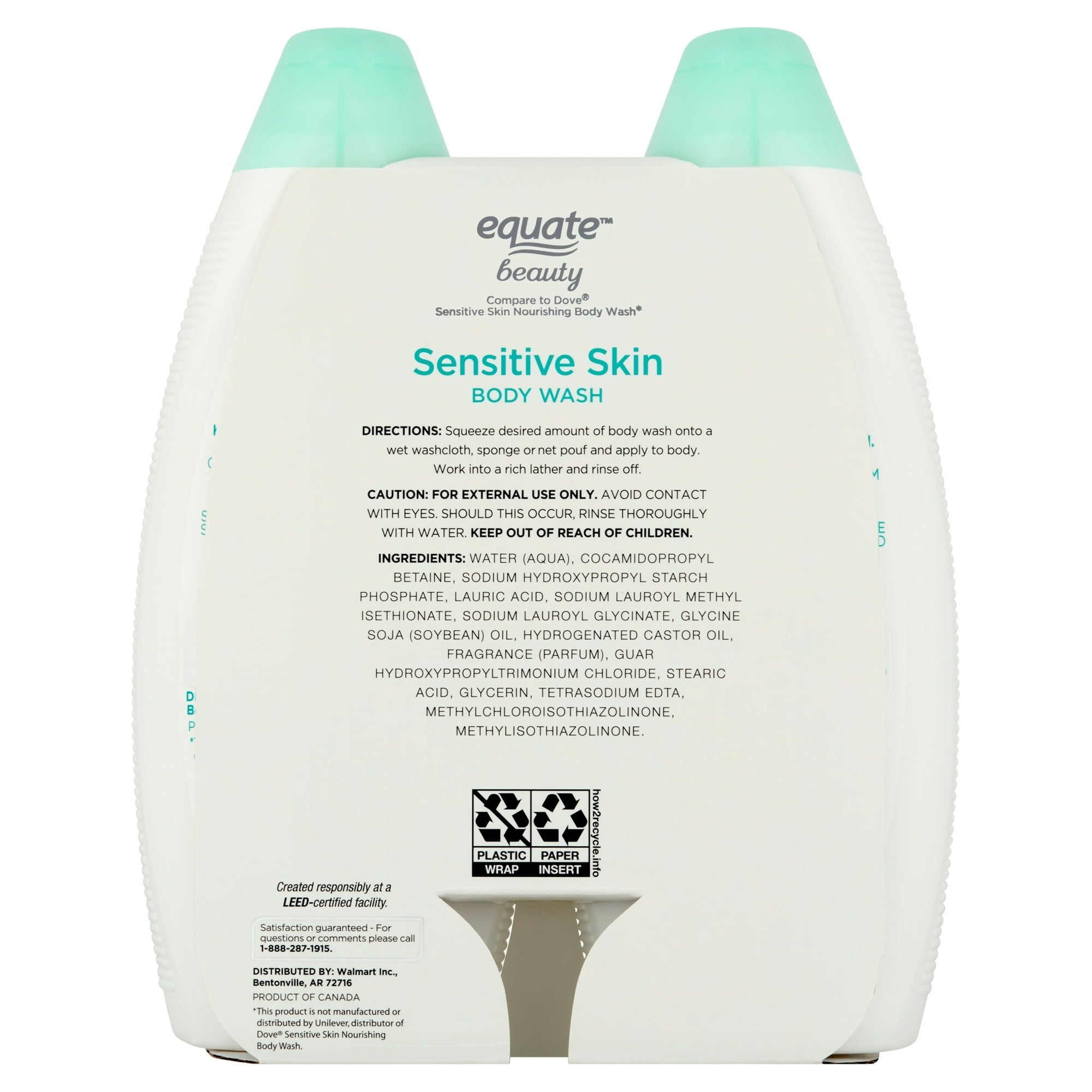Equate Sensitive Skin Body Wash, 22 fl oz, 2 Pack